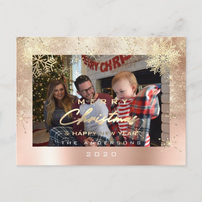 Frohe Weihnachts-Happy Year Gold Snow Glitzer Foto Postkarte (Vorderseite)