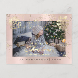 Frohe Weihnachts-Happy Year Gold Snow Rose Foto Postkarte