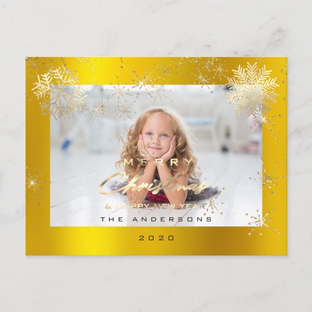 Frohe Weihnachts-Happy Year Gold Snow Spark Foto Postkarte (Vorderseite)