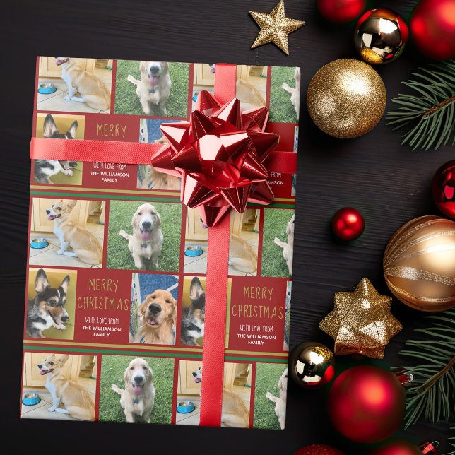 Frohe Weihnachts Haustier Foto Collage Custom Dog  Geschenkpapier (Von Creator hochgeladen)