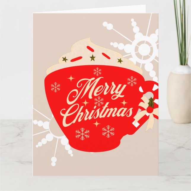 Frohe Weihnachts heiße Schokolade Tan Snowflake Karte (Vorderseite)