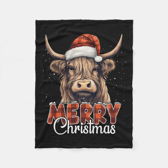 Frohe Weihnachts Highland Kuh Western Weihnachtsma Fleecedecke (Vorderseite)