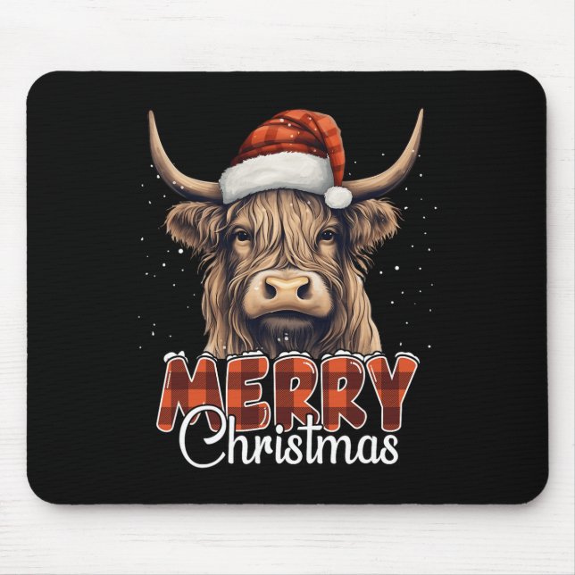 Frohe Weihnachts Highland Kuh Western Weihnachtsma Mousepad (Vorne)