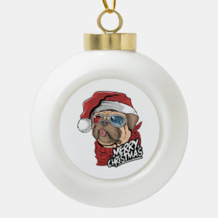 Frohe Weihnachts-Hipster Mops Keramik Kugel-Ornament