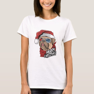 Frohe Weihnachts-Hipster Mops T-Shirt