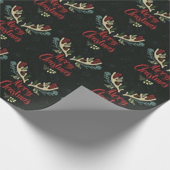 Frohe Weihnachts-Hirsch-Antler Geschenkpapier (Ecke)