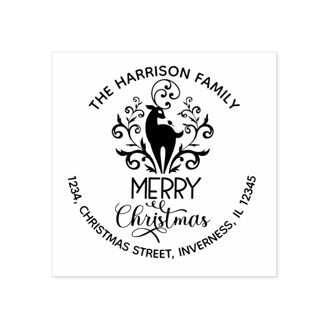 Frohe Weihnachts-Hirsch-Rücksendeadresse Gummistempel (Prägung)