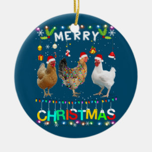 Frohe Weihnachts Hühnchen Shirt Weihnachtsmannmütz Keramik Ornament