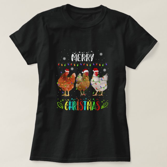 Frohe Weihnachts Hühnchen Weihnachtsmannmütze Ligh T-Shirt (Design vorne)