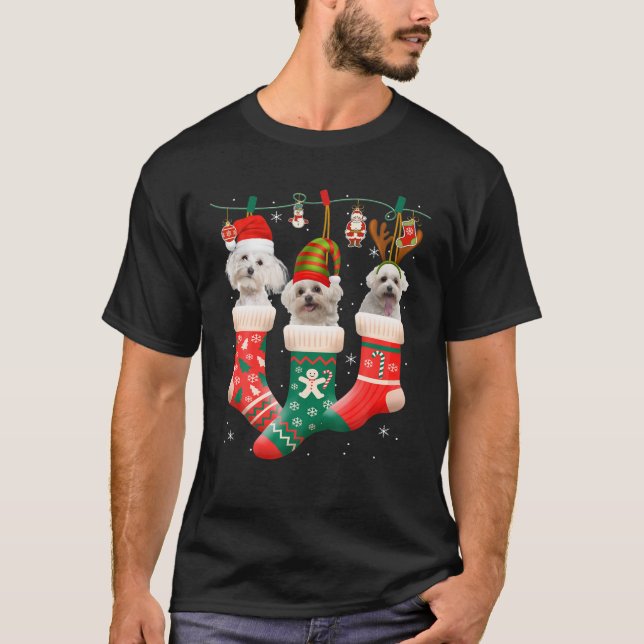 Frohe Weihnachts-Hund Paws Lights Buffalo Kariert T-Shirt (Vorderseite)