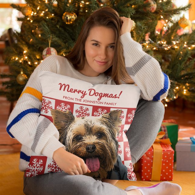 Frohe Weihnachts-Hund Yorkie Terrier Dogmas Red Kissen (When your Yorkie is the center of your Christmas decor. )