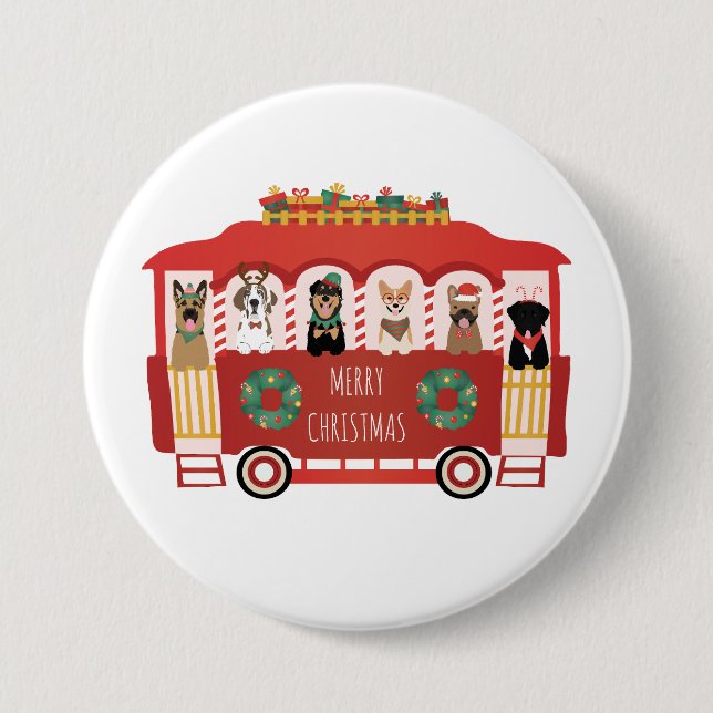 Frohe Weihnachts-Hunde Urlaub Trolly Button (Vorderseite)