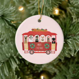 Frohe Weihnachts-Hunde Urlaub Trolly Keramik Ornament