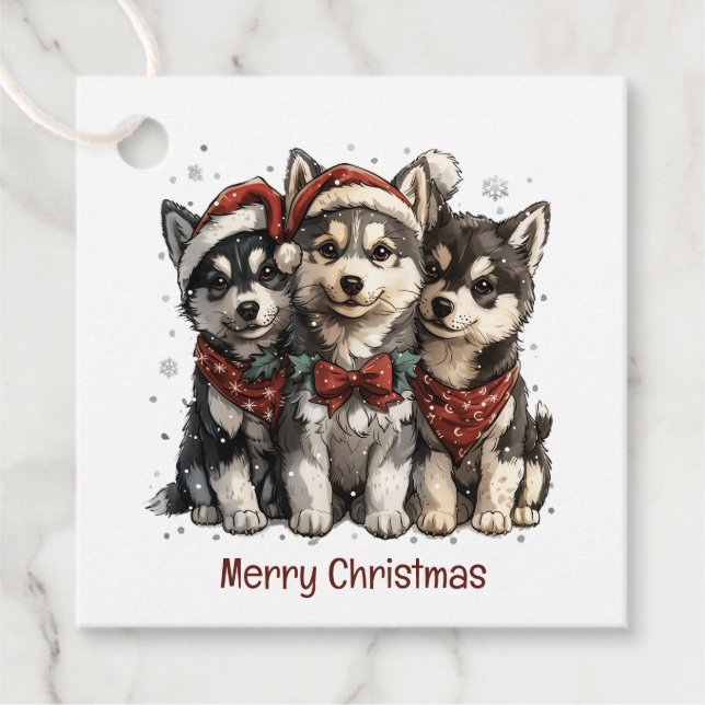 Frohe Weihnachts-Husky-Hunde Geschenkanhänger (Vorderseite)