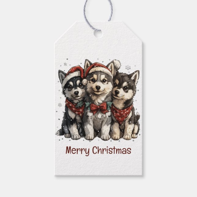 Frohe Weihnachts-Husky-Hunde Geschenkanhänger (Vorderseite)