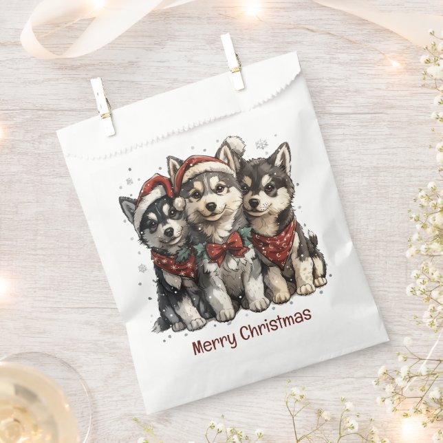 Frohe Weihnachts-Husky-Hunde Geschenktütchen (Ausgeschnitten)