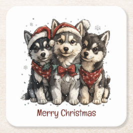 Frohe Weihnachts-Husky-Hunde Rechteckiger Pappuntersetzer