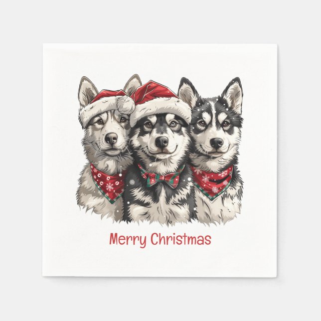 Frohe Weihnachts-Husky-Hunde Serviette (Vorderseite)