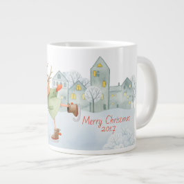 Frohe Weihnachts-Ice Skaten Deer im Winter am Jumbo-Tasse