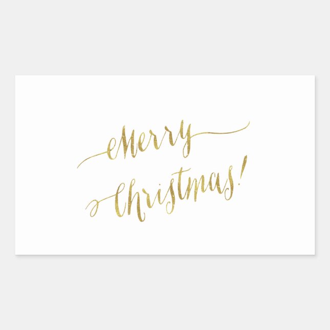 Frohe Weihnachts-Imitate Gold Foil Script Letting Rechteckiger Aufkleber (Vorderseite)