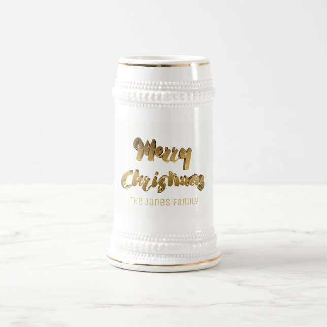 Frohe Weihnachts-Imitate Gold Text Typografie Eleg Bierglas (Mittel)