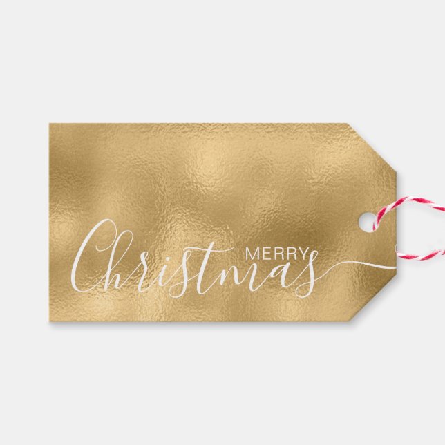Frohe Weihnachts-Imitate Gold White Minimalistisch Geschenkanhänger (Vorderseite (Horizontal))