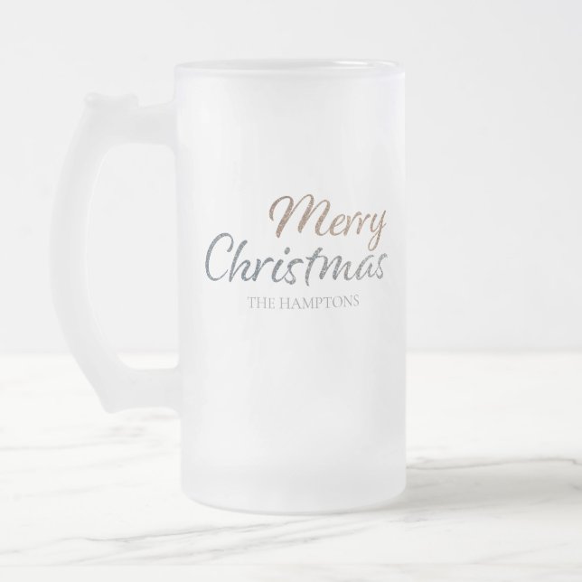 Frohe Weihnachts-Imitate Silver & Gold Glitzer Cus Mattglas Bierglas (Links)