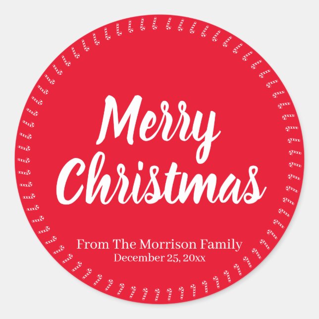 Frohe Weihnachts-individuelle Name-Bonbons Runder Aufkleber (Vorderseite)