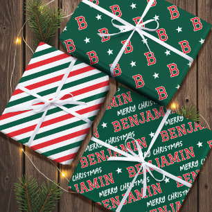 Frohe Weihnachts-Individuelle Name Monogram Green  Geschenkpapier Set
