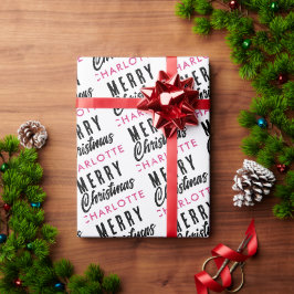 Frohe Weihnachts-Individuelle Name Pink Trendy Geschenkpapier