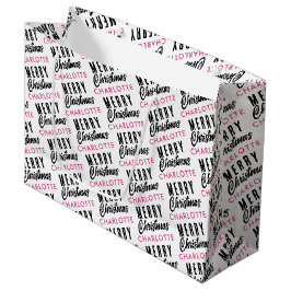 Frohe Weihnachts-Individuelle Name Pink Trendy Große Geschenktüte