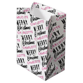 Frohe Weihnachts-Individuelle Name Pink Trendy Mittlere Geschenktüte