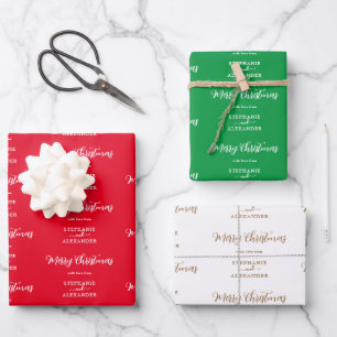 Frohe Weihnachts-Individuelle Name Red White Green Geschenkpapier Set