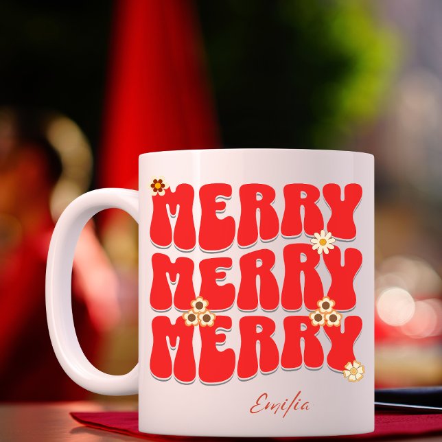 Frohe Weihnachts-Individuelle Name Retro Groovy Bo Tasse (Von Creator hochgeladen)