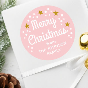 Frohe Weihnachts-Individuelle Name Simple Pink Runder Aufkleber