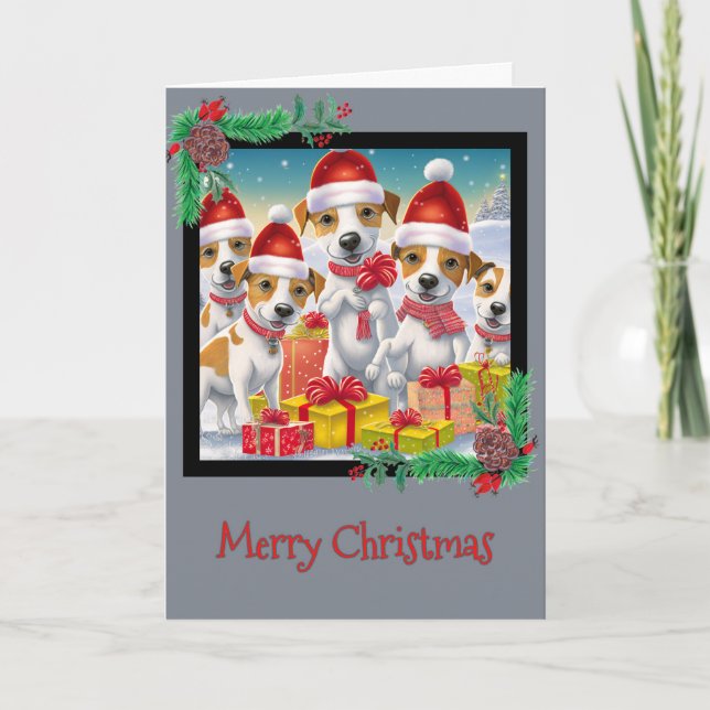 Frohe Weihnachts-Jack Russell Terrier Grußkarte Dankeskarte (Vorderseite)