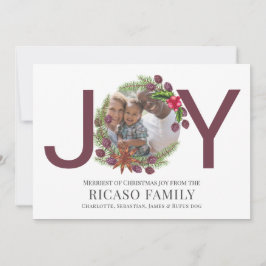 Frohe Weihnachts Joy Plum Wreath Foto Card Feiertagskarte
