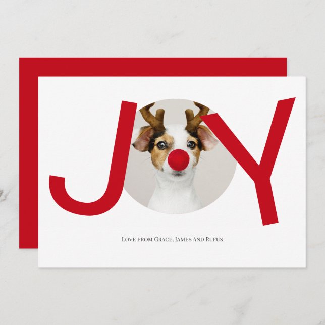 Frohe Weihnachts Joy Red Foto Card Einladung (Vorne/Hinten)
