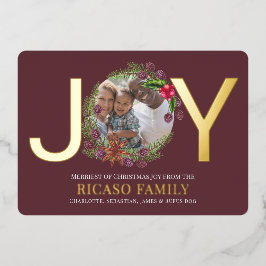 Frohe Weihnachts Joy Wreath Foto Card Folien Feiertagskarte