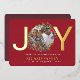 Frohe Weihnachts Joy Wreath Foto Card Folien Feiertagskarte