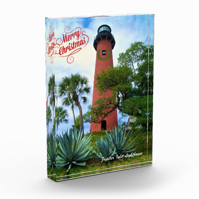 Frohe Weihnachts Jupiter Inlet Florida Lighthouse Fotoblock (Links)