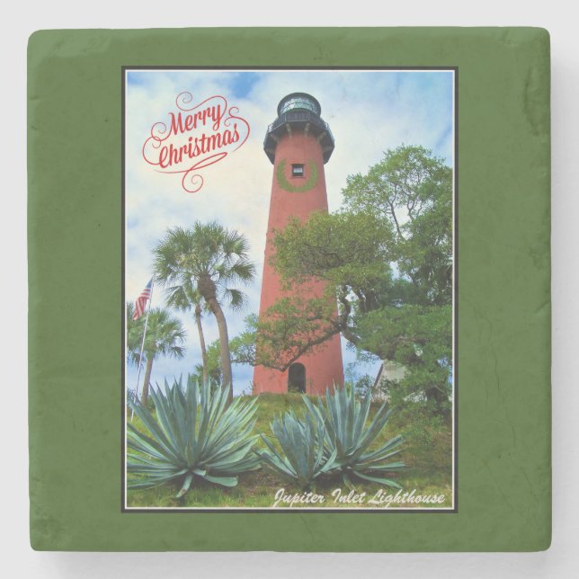 Frohe Weihnachts Jupiter Inlet Lighthouse Florida Steinuntersetzer (Vorderseite)