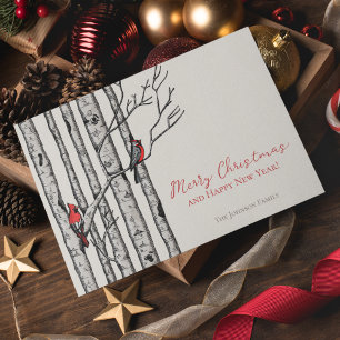 Frohe Weihnachts-Kardinal Birch Branches Foto Feiertagskarte