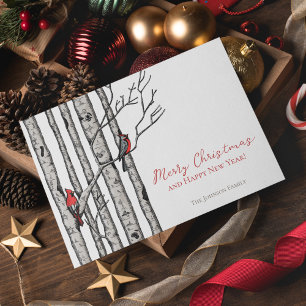 Frohe Weihnachts-Kardinal Birch Branches Foto Feiertagskarte