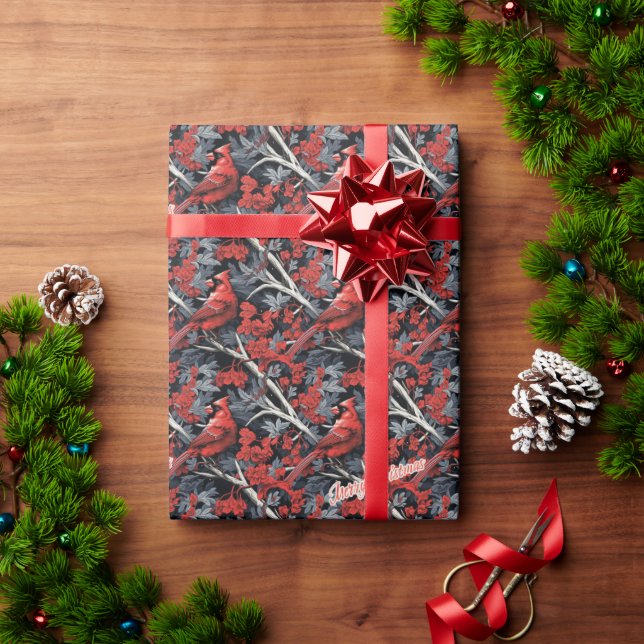 Frohe Weihnachts Kardinal Wrapping Paper Geschenkpapier (Feiertagsgeschenk)