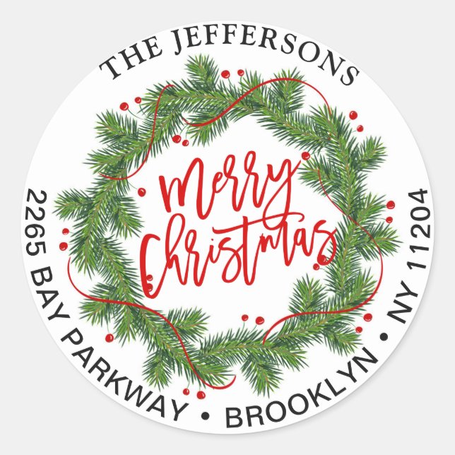 Frohe Weihnachts-Kiefer-Rücksendeadressen-Aufklebe Runder Aufkleber (Vorderseite)
