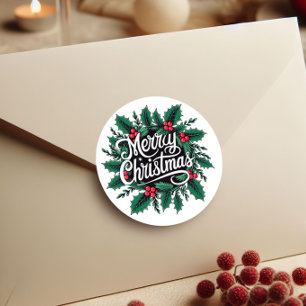 Frohe Weihnachts-Kirsch- und Stechpalmen-Umschlag- Runder Aufkleber