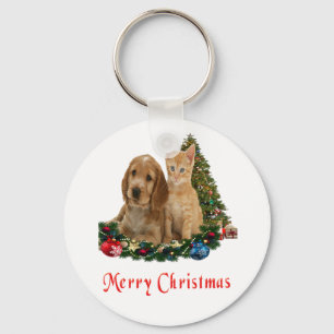 Frohe Weihnachts-Kitten und Welpen-Schlüsselanhäng Schlüsselanhänger