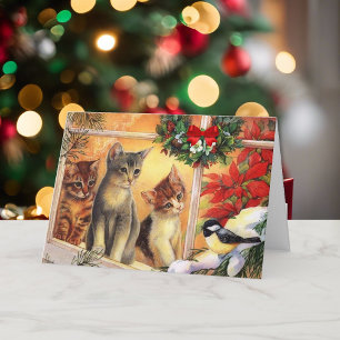 Frohe Weihnachts Kitty Cats Vogelbeobachtung Peace Feiertagskarte