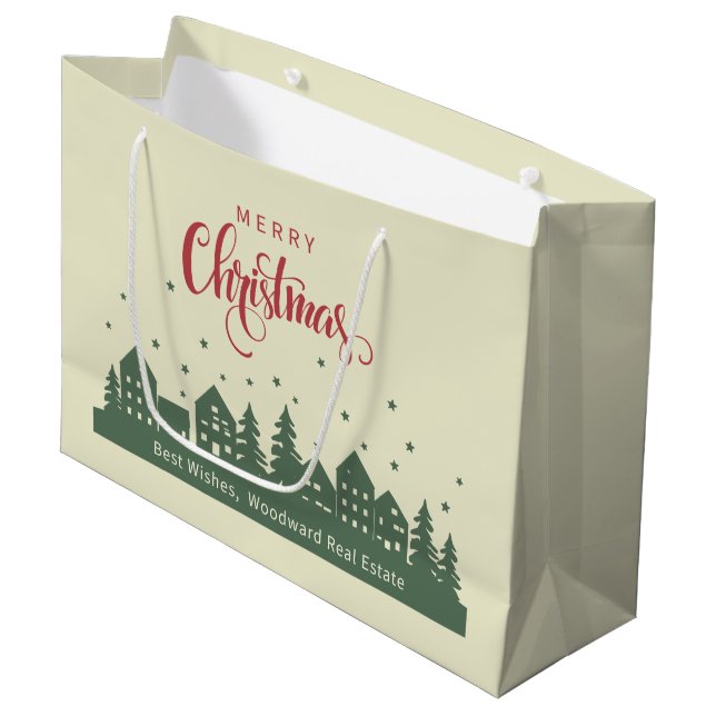 Frohe Weihnachts-Klasse Elegant | Realtor Custom Große Geschenktüte (Vorderseite Schrägansicht)